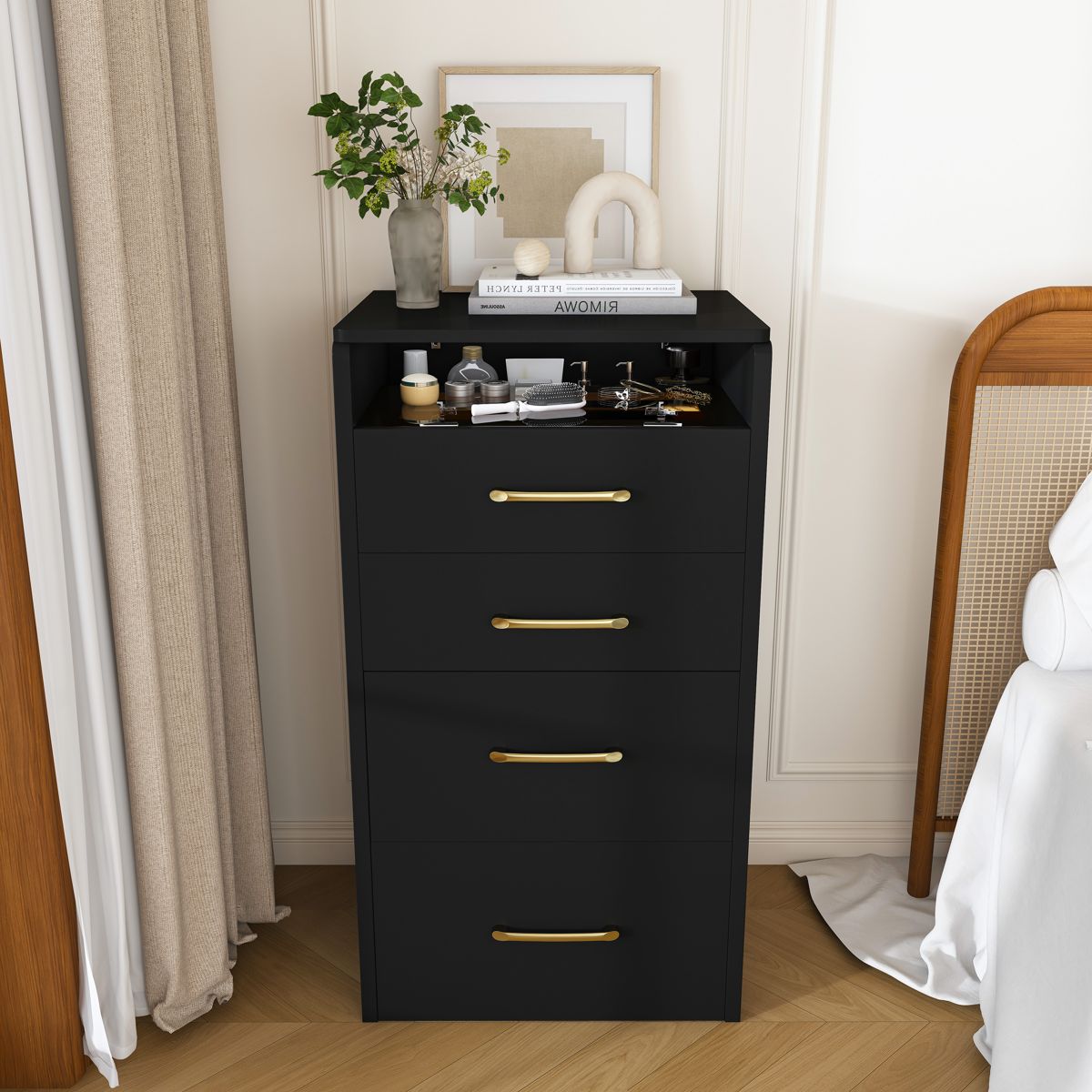 3-in-1 Flip-Top Vanity Nightstand with Chair — view 2