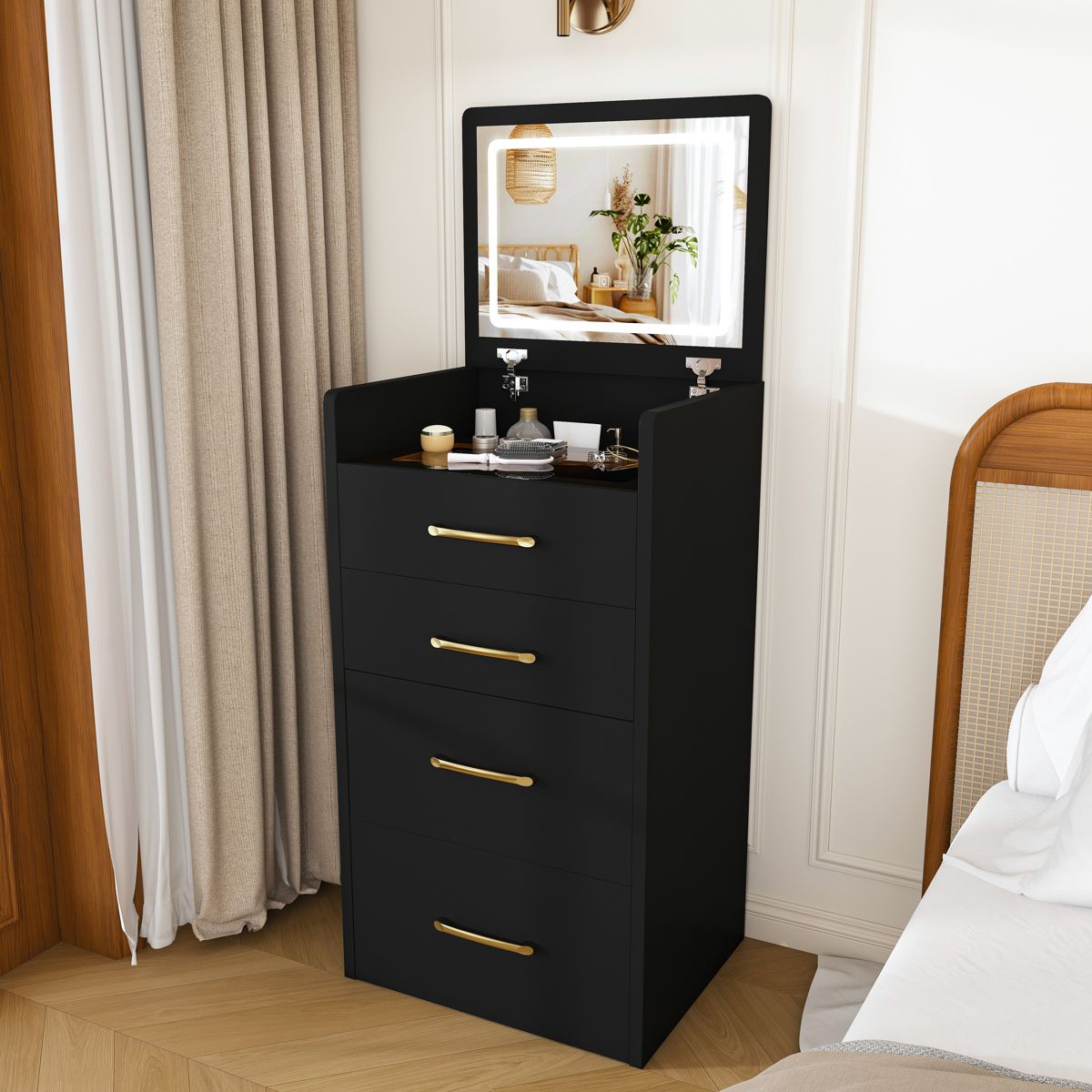 3-in-1 Flip-Top Vanity Nightstand with Chair — view 4