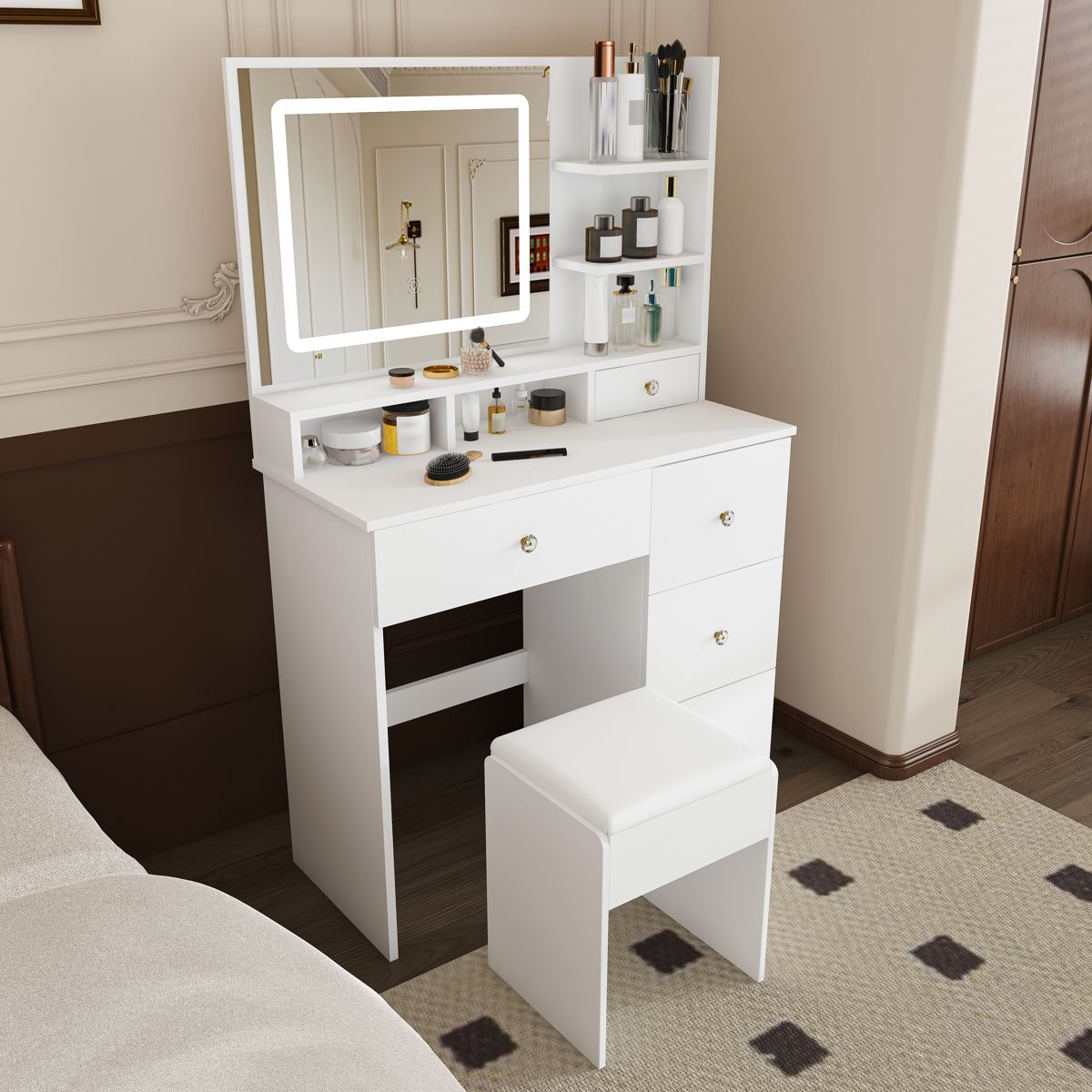 Dimmable LED Mirror Vanity with 4 Drawers — view 2