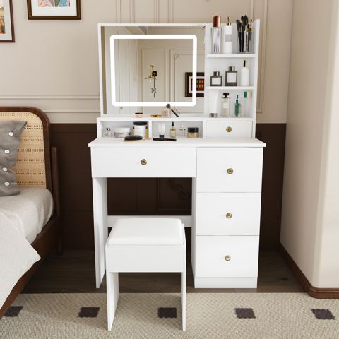 Dimmable LED Mirror Vanity with 4 Drawers — view 1