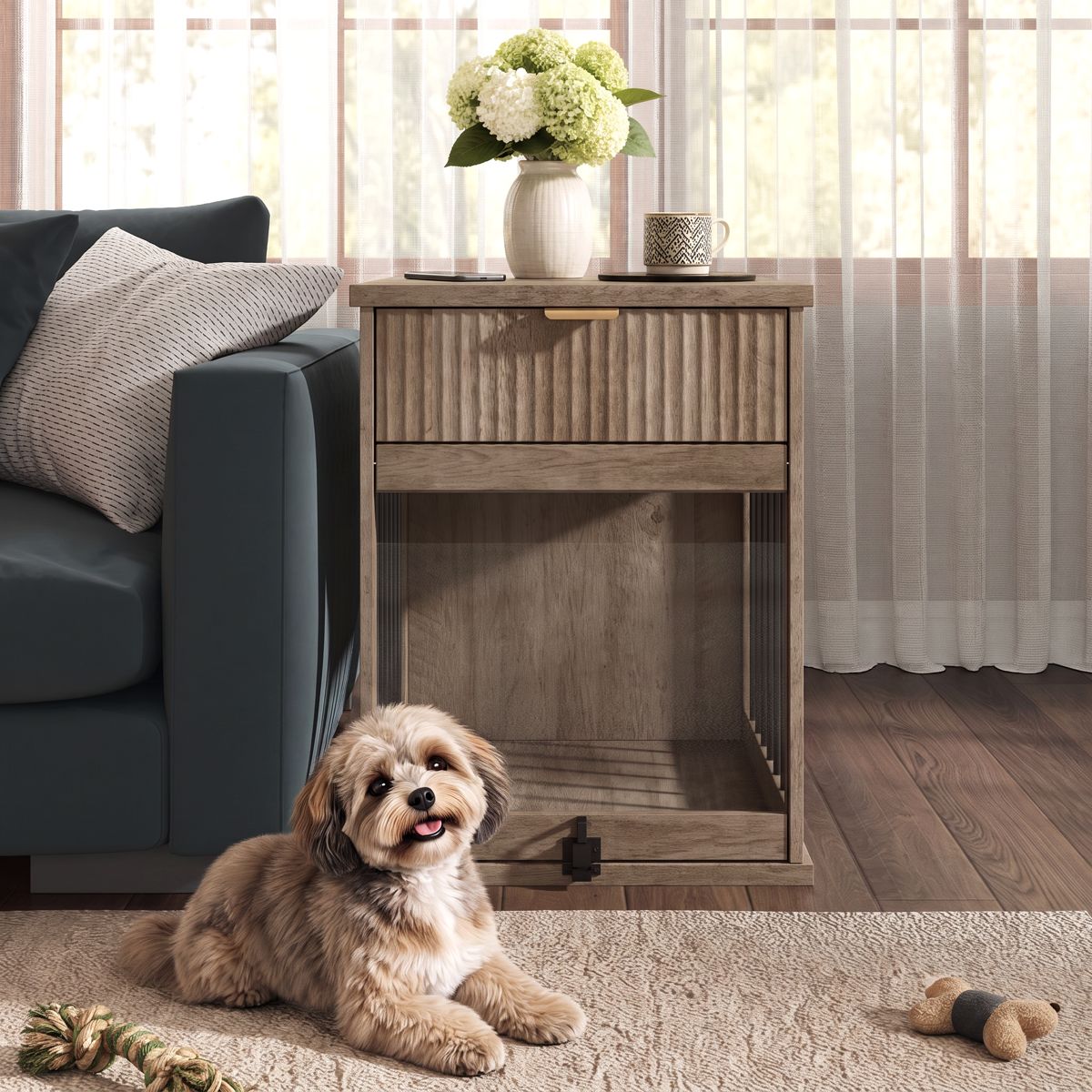 Dog Crate End Table with Charging Station