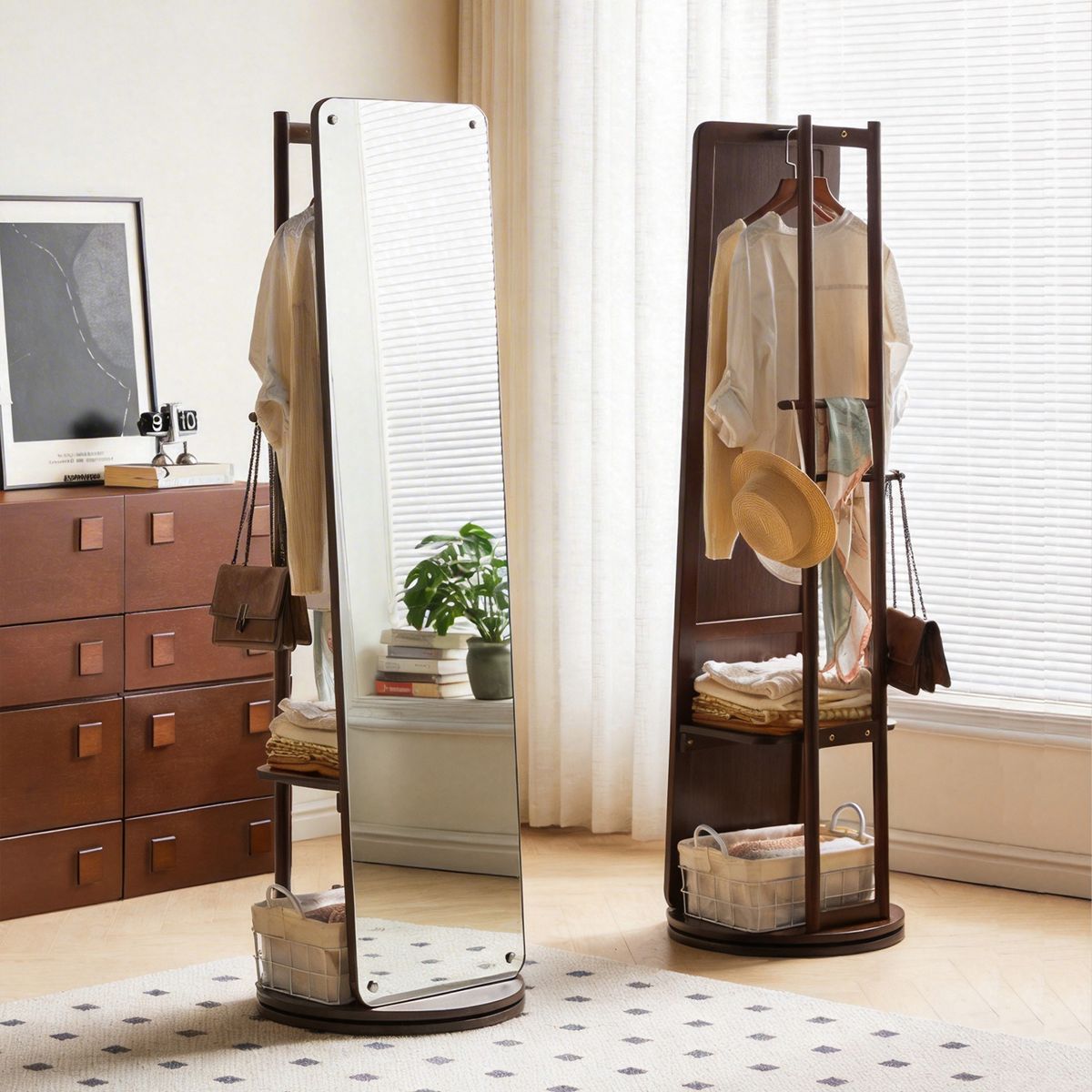 Rotating Full-Length Mirror with Clothes Rack