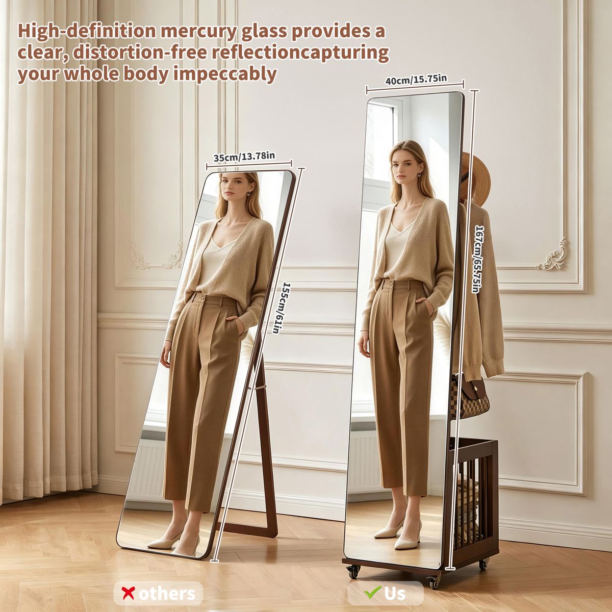 Rolling Coat Rack with Mirror and Basket — view 4