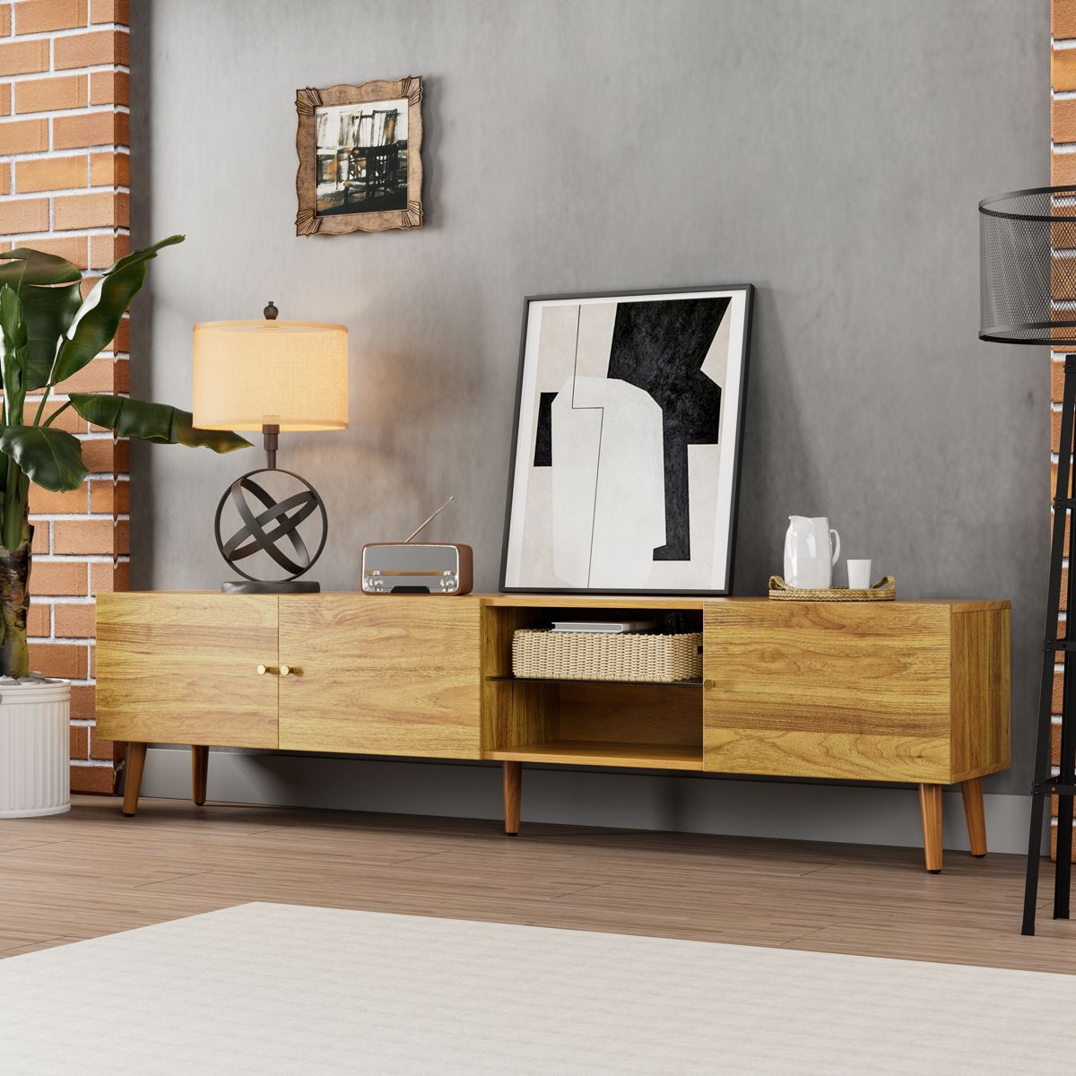 70-Inch Mid-Century TV Stand with Storage