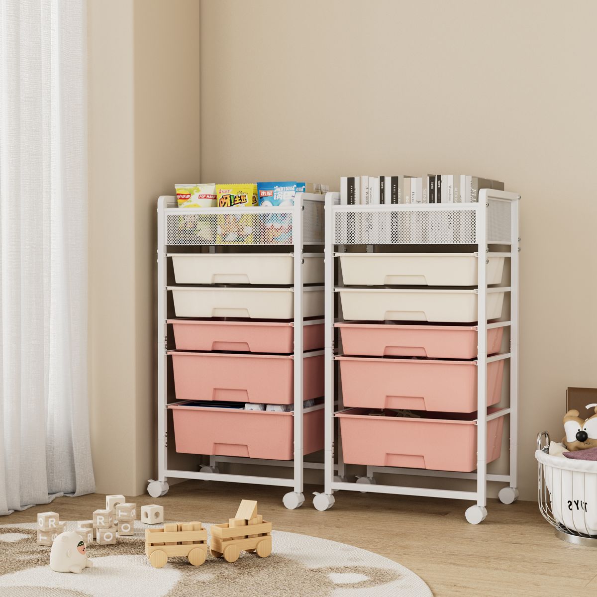 Five-Drawer Rolling Cart with Mesh Top — view 3