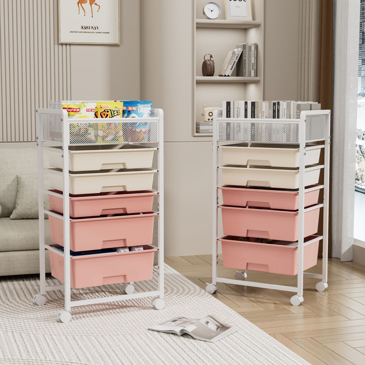 Five-Drawer Rolling Cart with Mesh Top — view 4