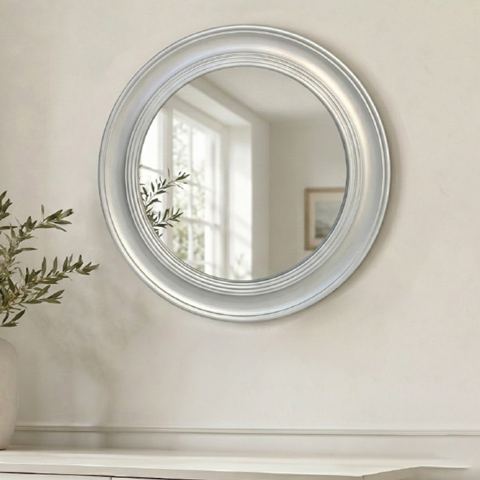 Vintage Round Mirror in Brushed Silver