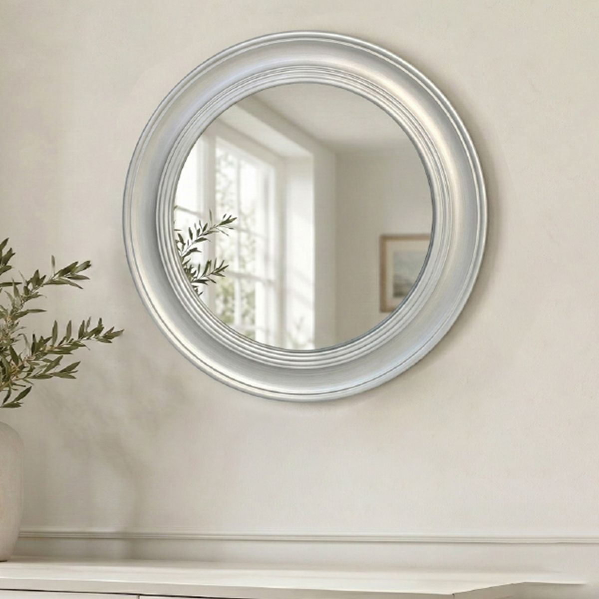 Vintage Round Mirror in Brushed Silver