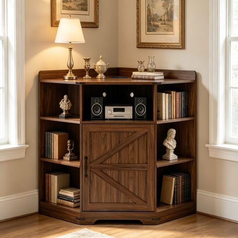 6-Cubby Corner Cabinet with Charging Ports