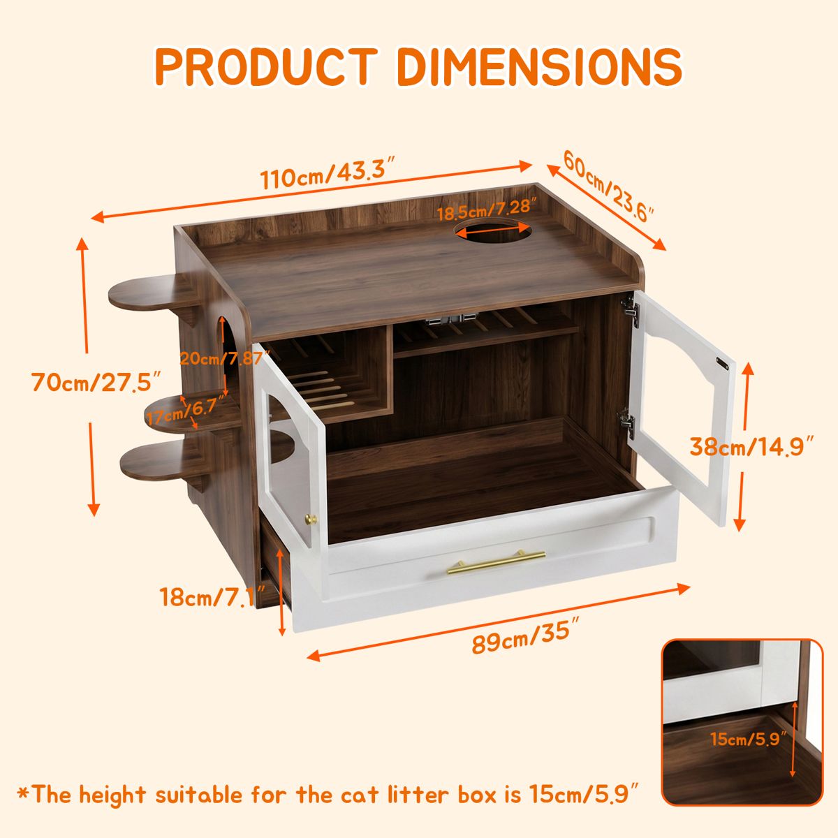 Hidden Cat Litter Box Cabinet with Acrylic Door — view 2