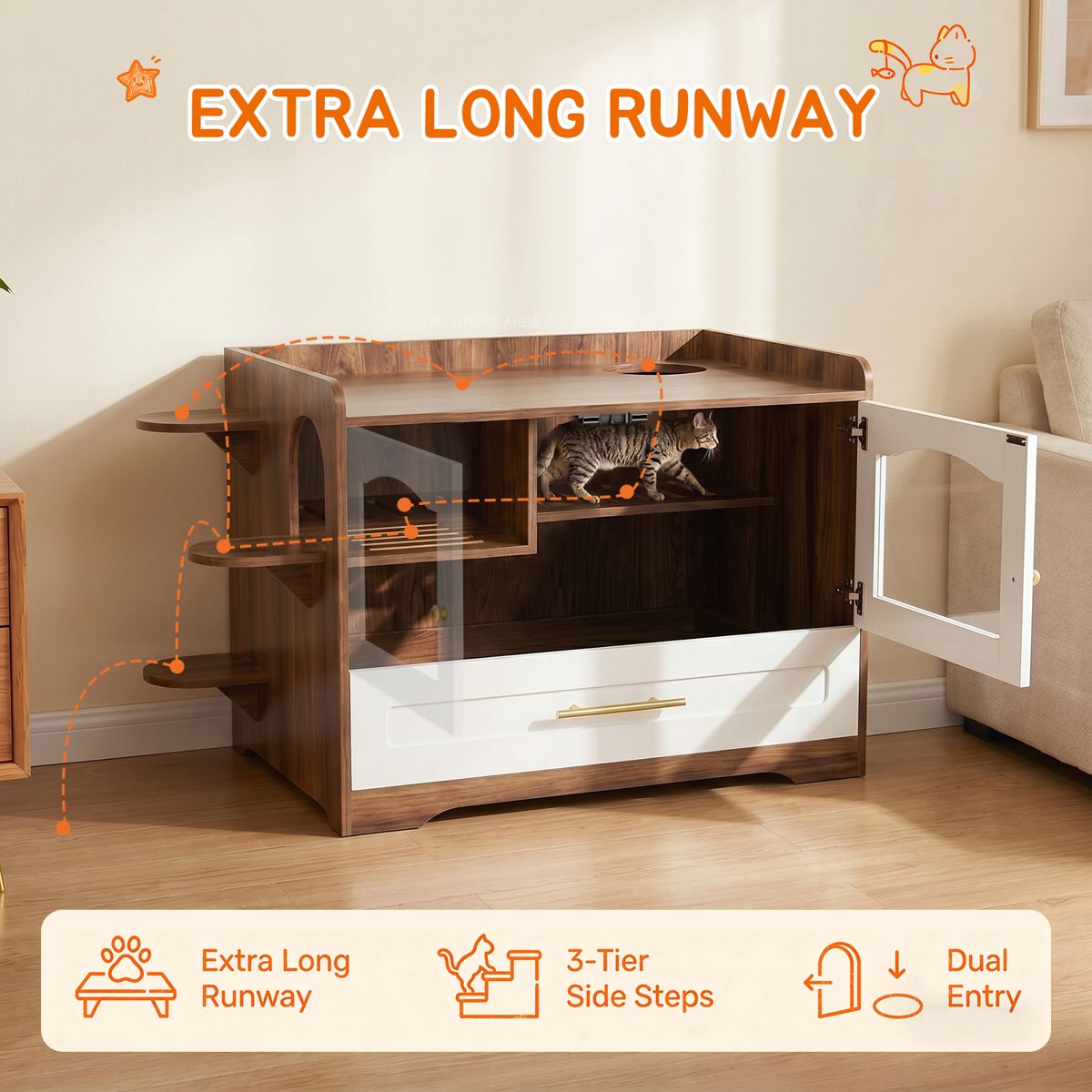Hidden Cat Litter Box Cabinet with Acrylic Door — view 3