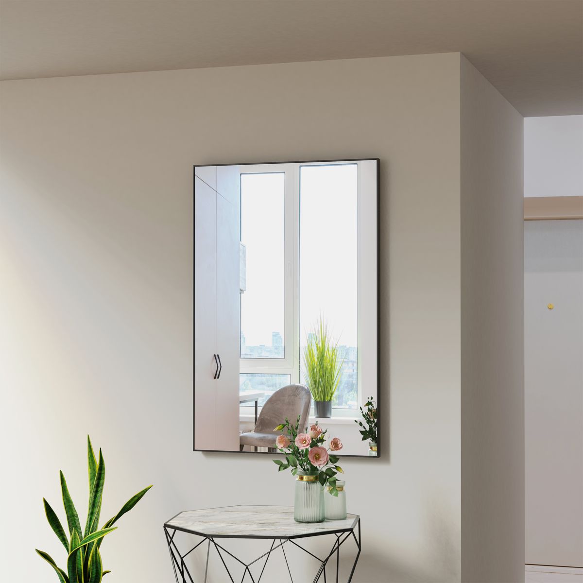36 x 24 Black Aluminum Framed Bathroom Mirror — view 2