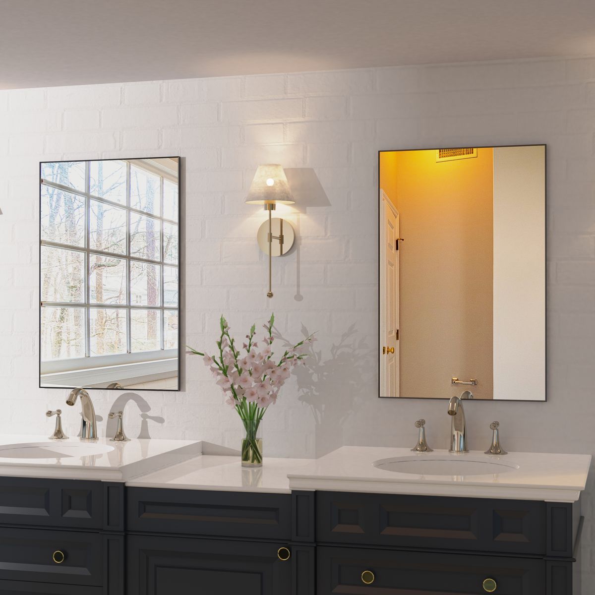 36 x 24 Black Aluminum Framed Bathroom Mirror — view 3