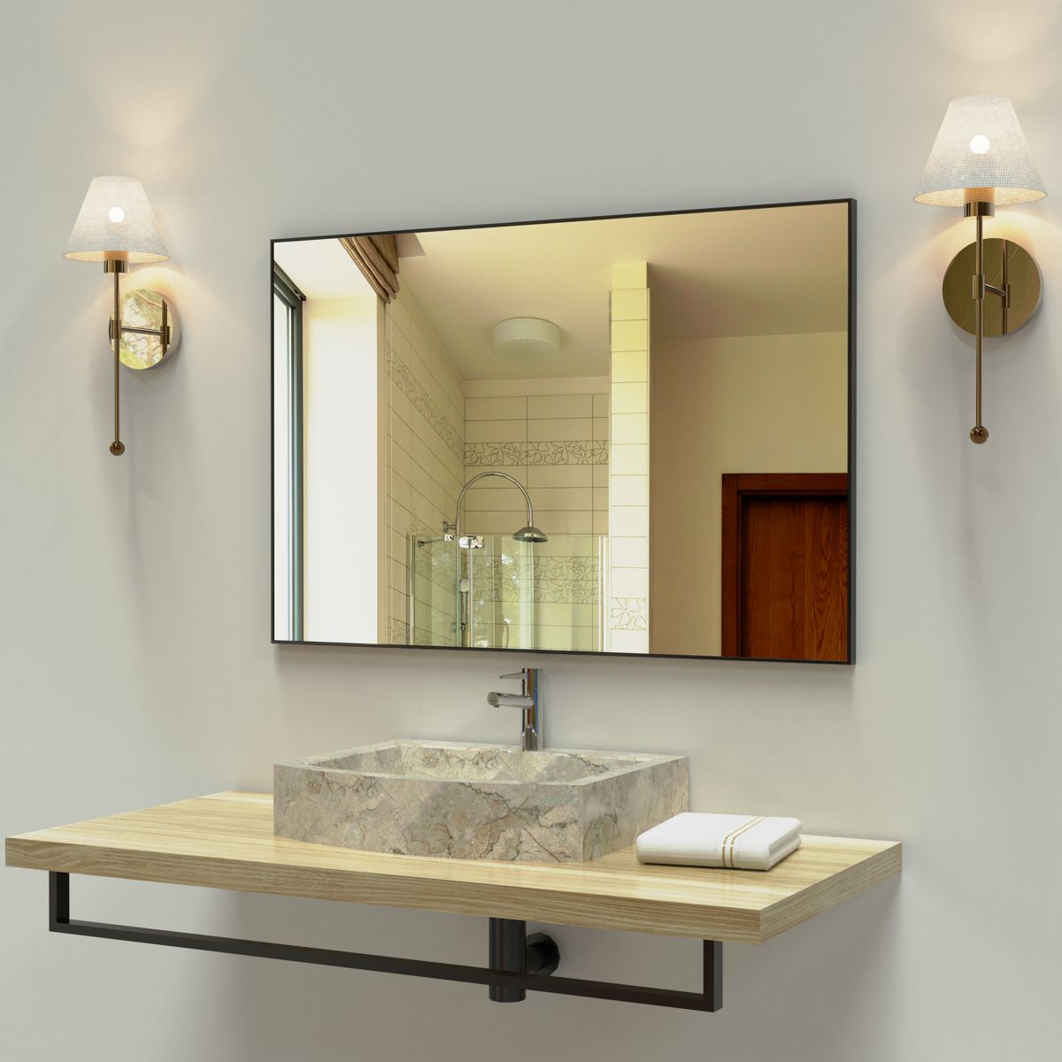 36 x 24 Black Aluminum Framed Bathroom Mirror