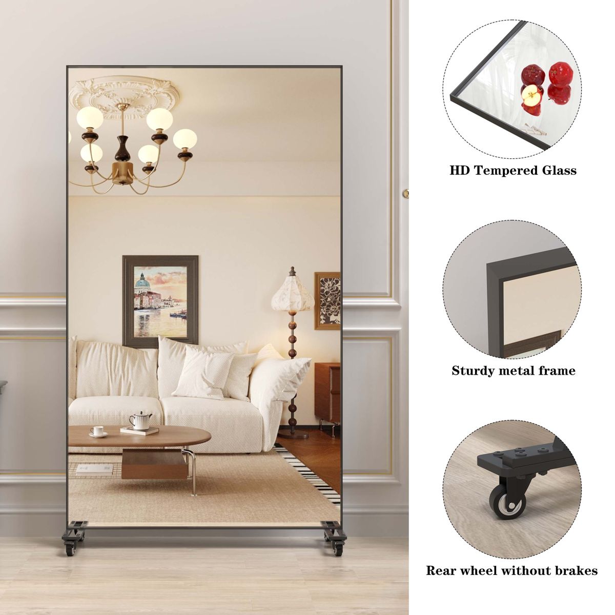 67-Inch Full-Length Floor Mirror on Wheels — view 2
