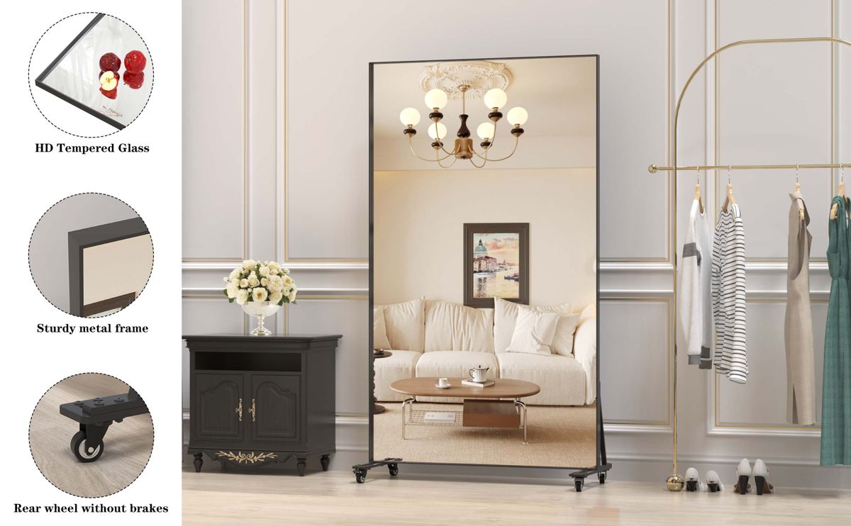 67-Inch Full-Length Floor Mirror on Wheels — view 3
