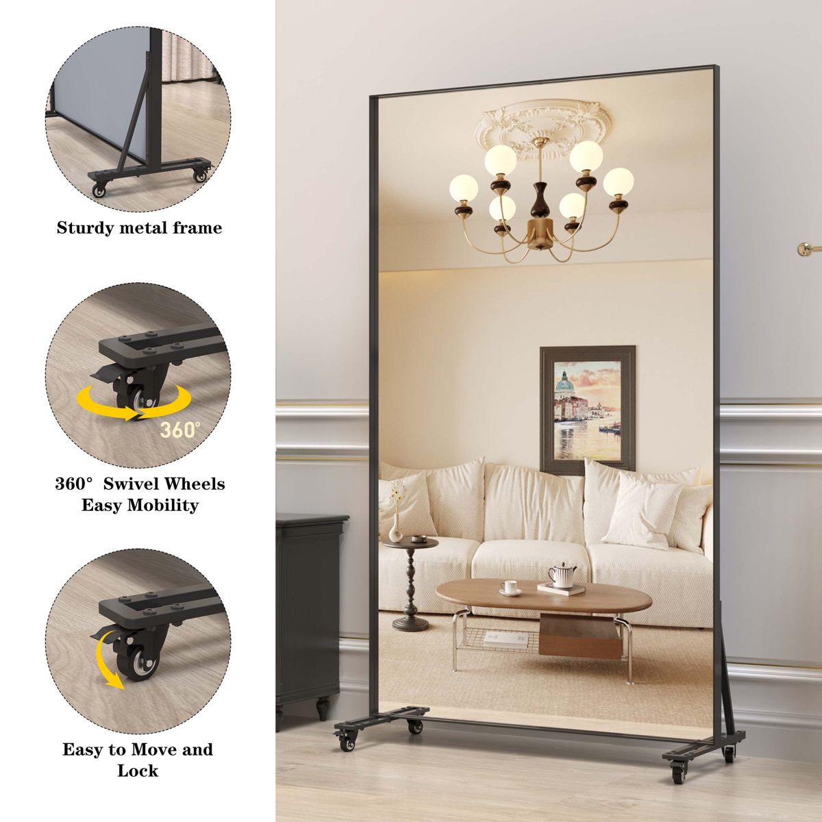 67-Inch Full-Length Floor Mirror on Wheels — view 4