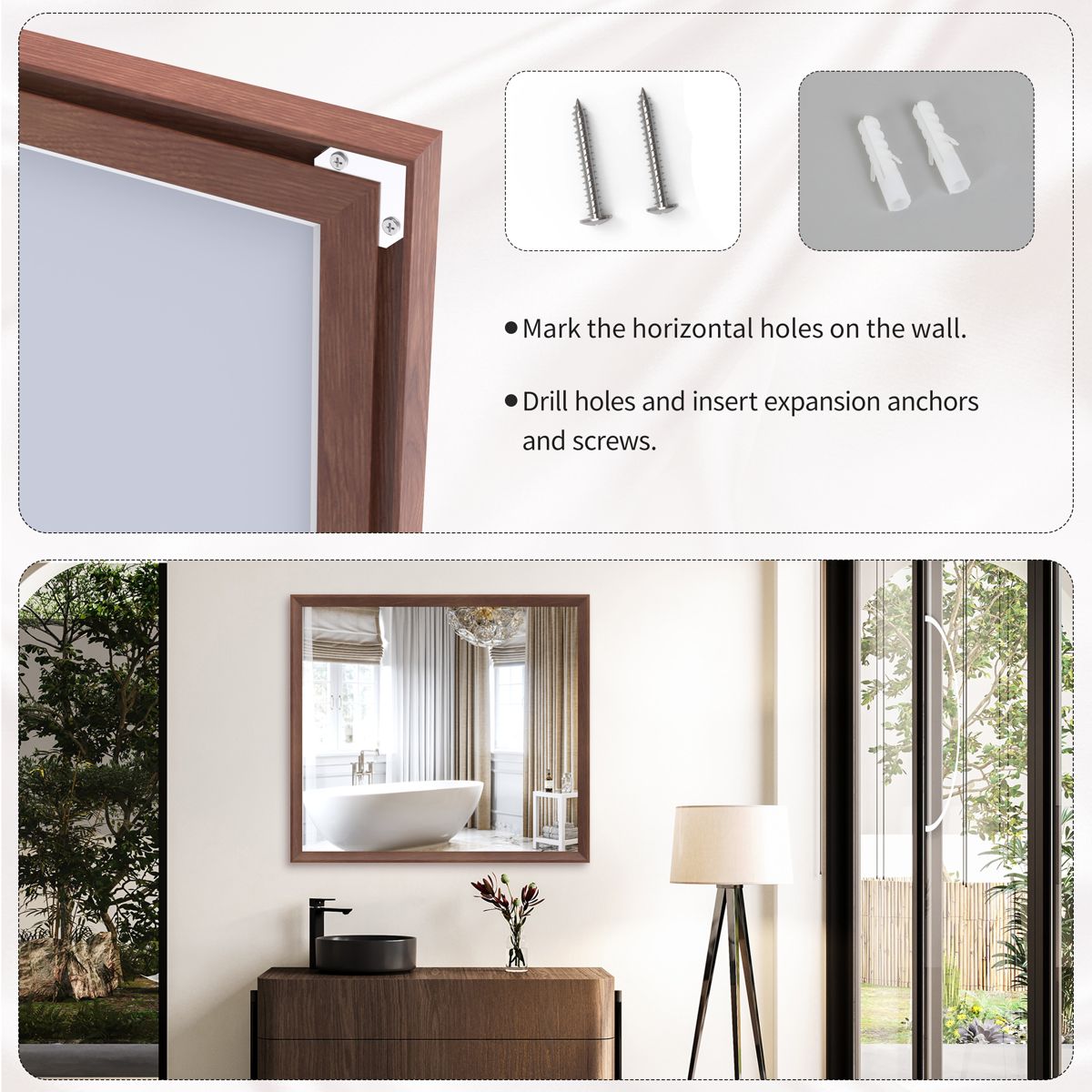 40 x 36-Inch Walnut-Tone Aluminum Wall Mirror — view 2