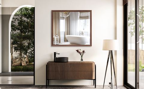 40 x 36-Inch Walnut-Tone Aluminum Wall Mirror