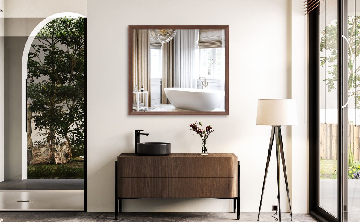 40 x 36-Inch Walnut-Tone Aluminum Wall Mirror