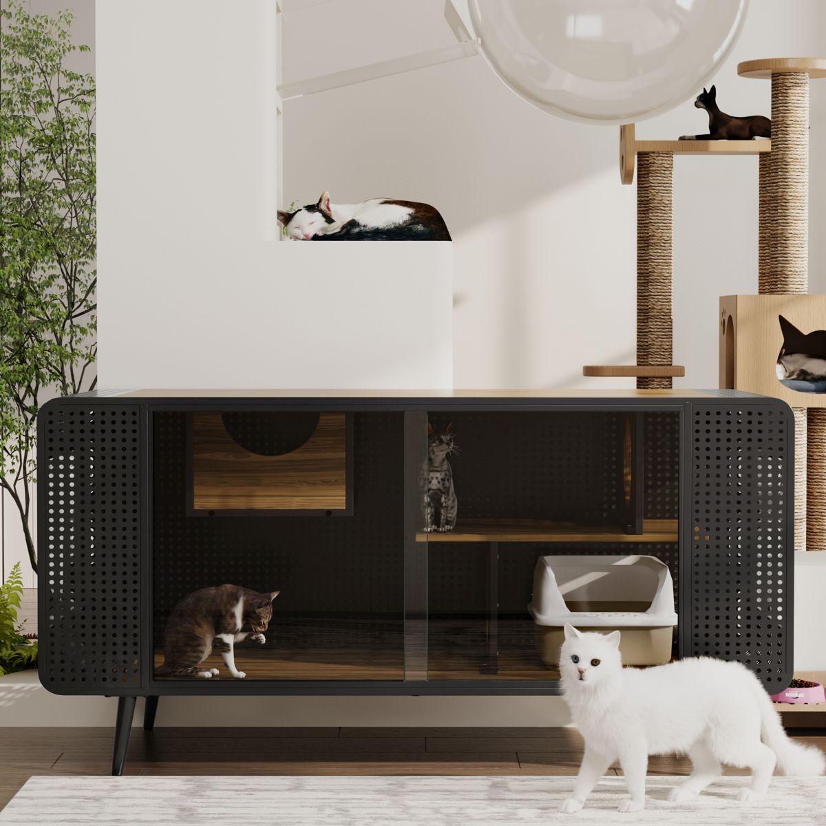 55-Inch Cat House with Sliding Glass Doors