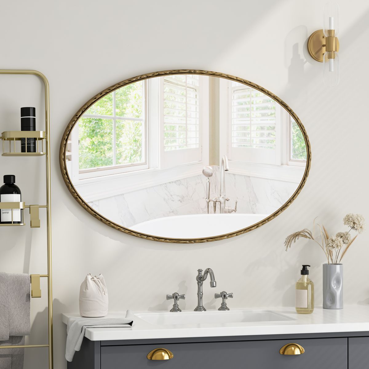 Oval Iron Frame Mirror with Antique Gold Finish — view 2
