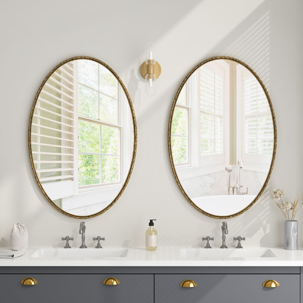 Oval Iron Frame Mirror with Antique Gold Finish — view 3