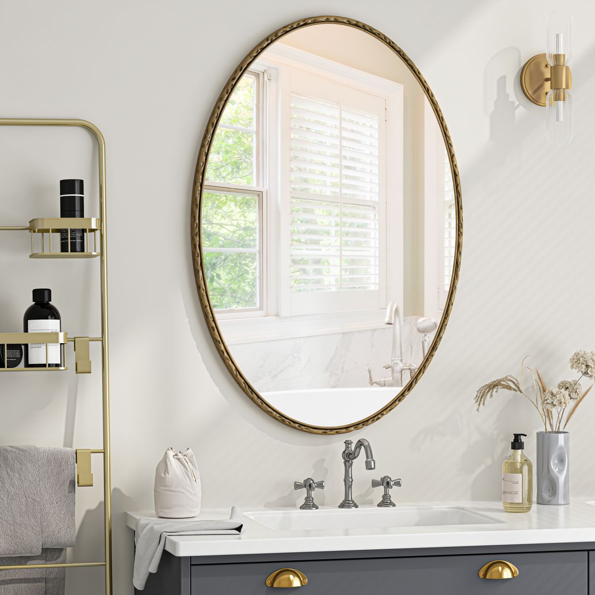 Oval Iron Frame Mirror with Antique Gold Finish