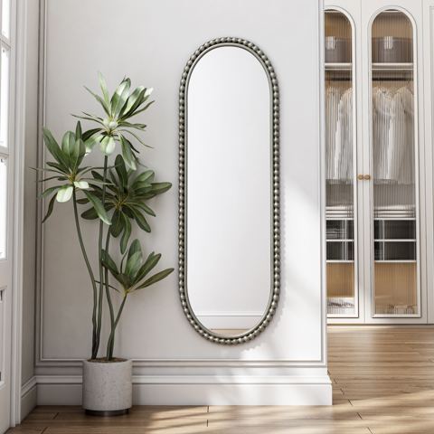 Oval Antique-Effect Iron Wall Mirror