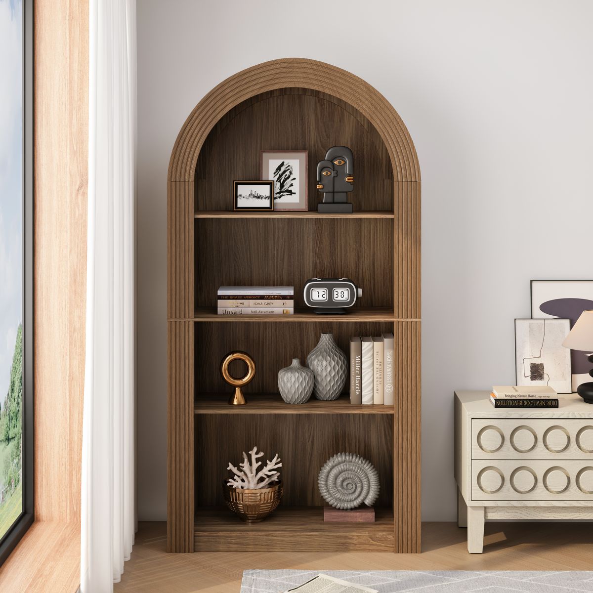 79-Inch Mid-Century Arched Bookcase