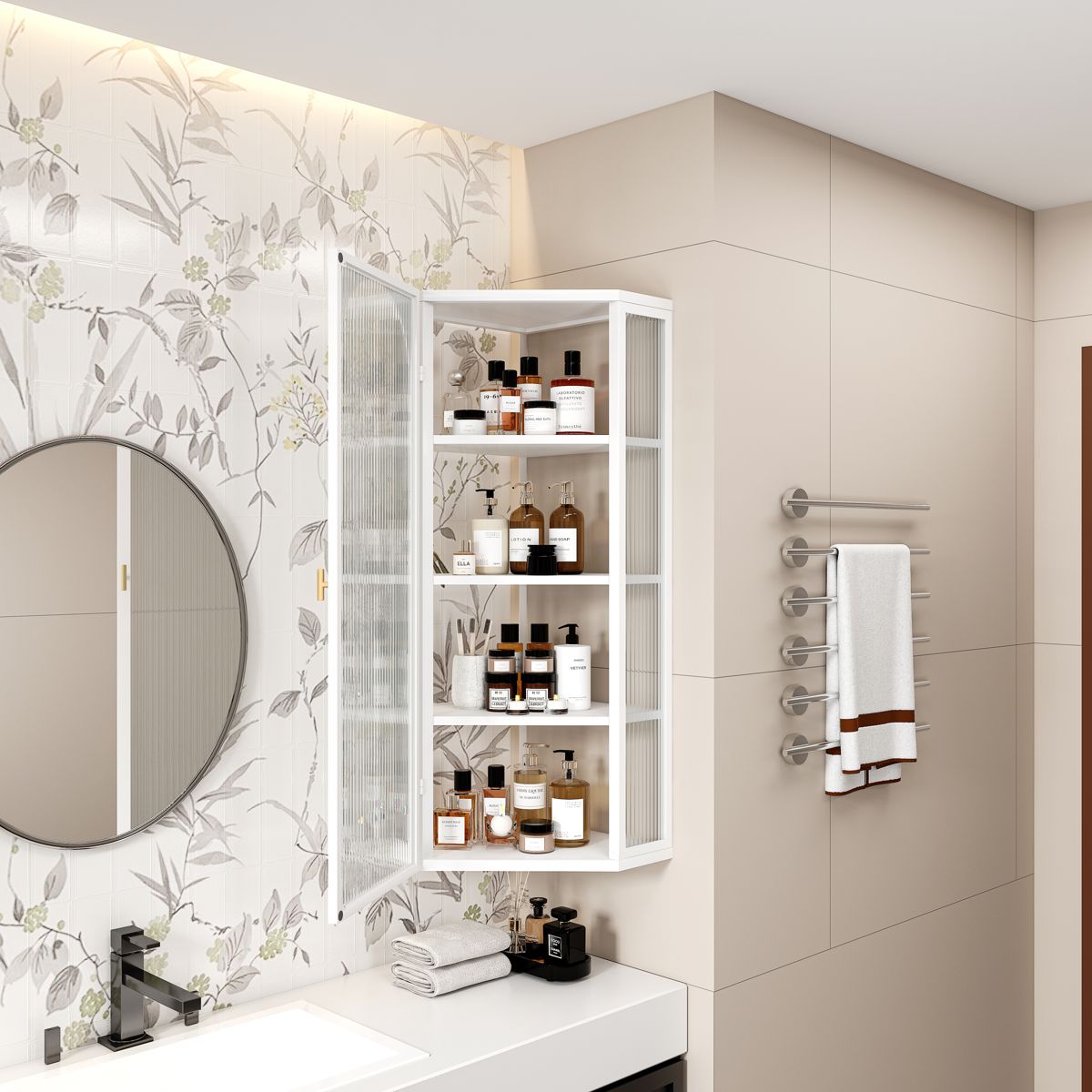 Wall-Mounted Glass-Door Corner Cabinet — view 2