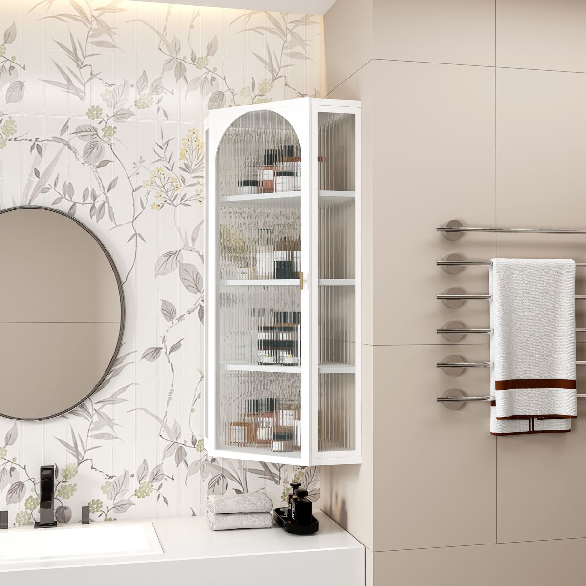 Wall-Mounted Glass-Door Corner Cabinet — view 3