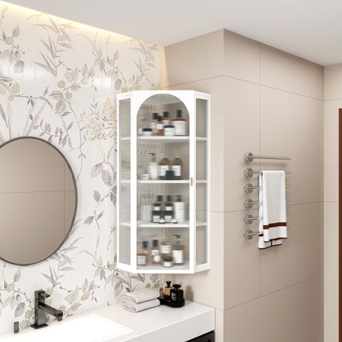 Wall-Mounted Glass-Door Corner Cabinet
