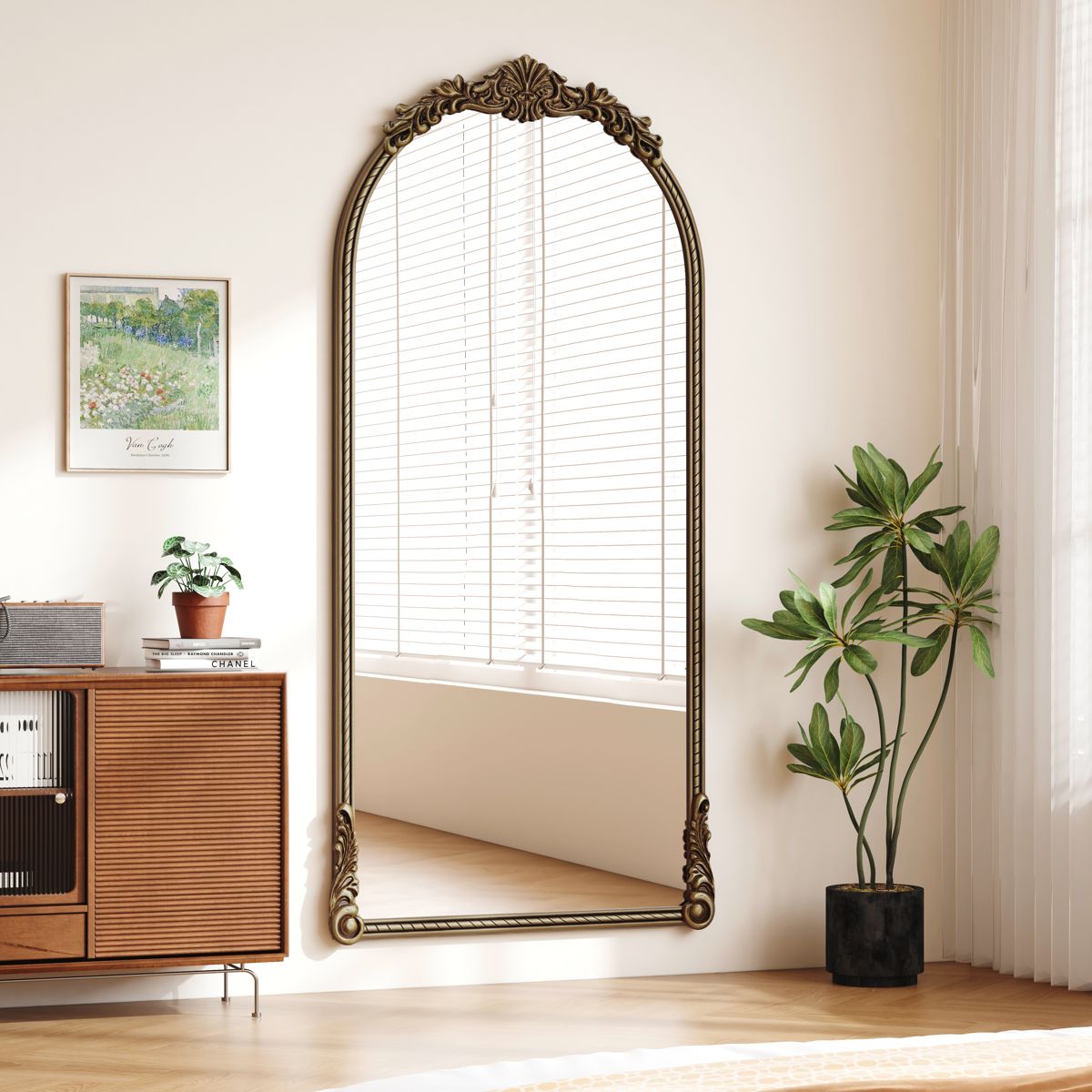 73-Inch Vintage Relief Arched Mirror — view 2