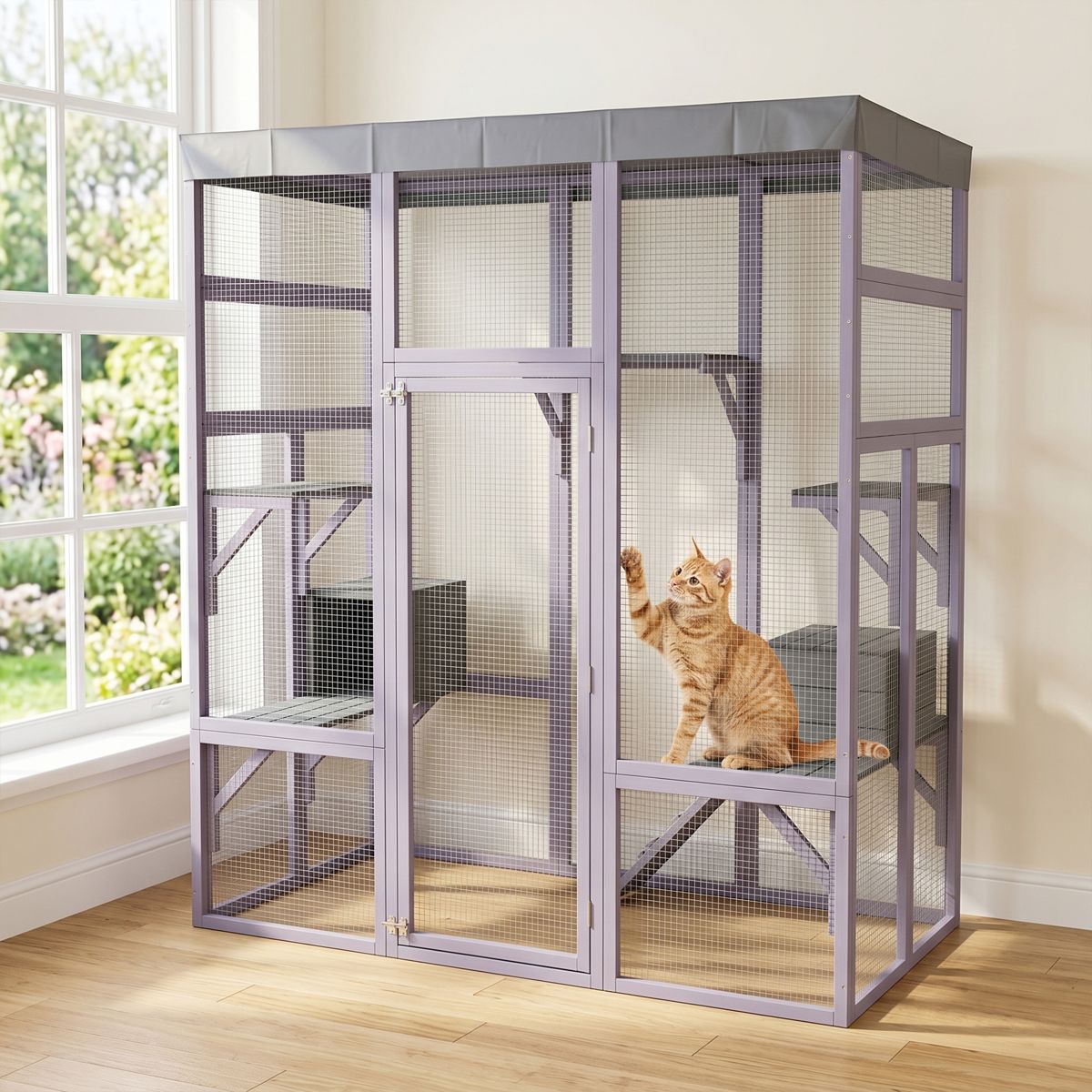 62.6-Inch Solid Wood Catio with Napping Houses