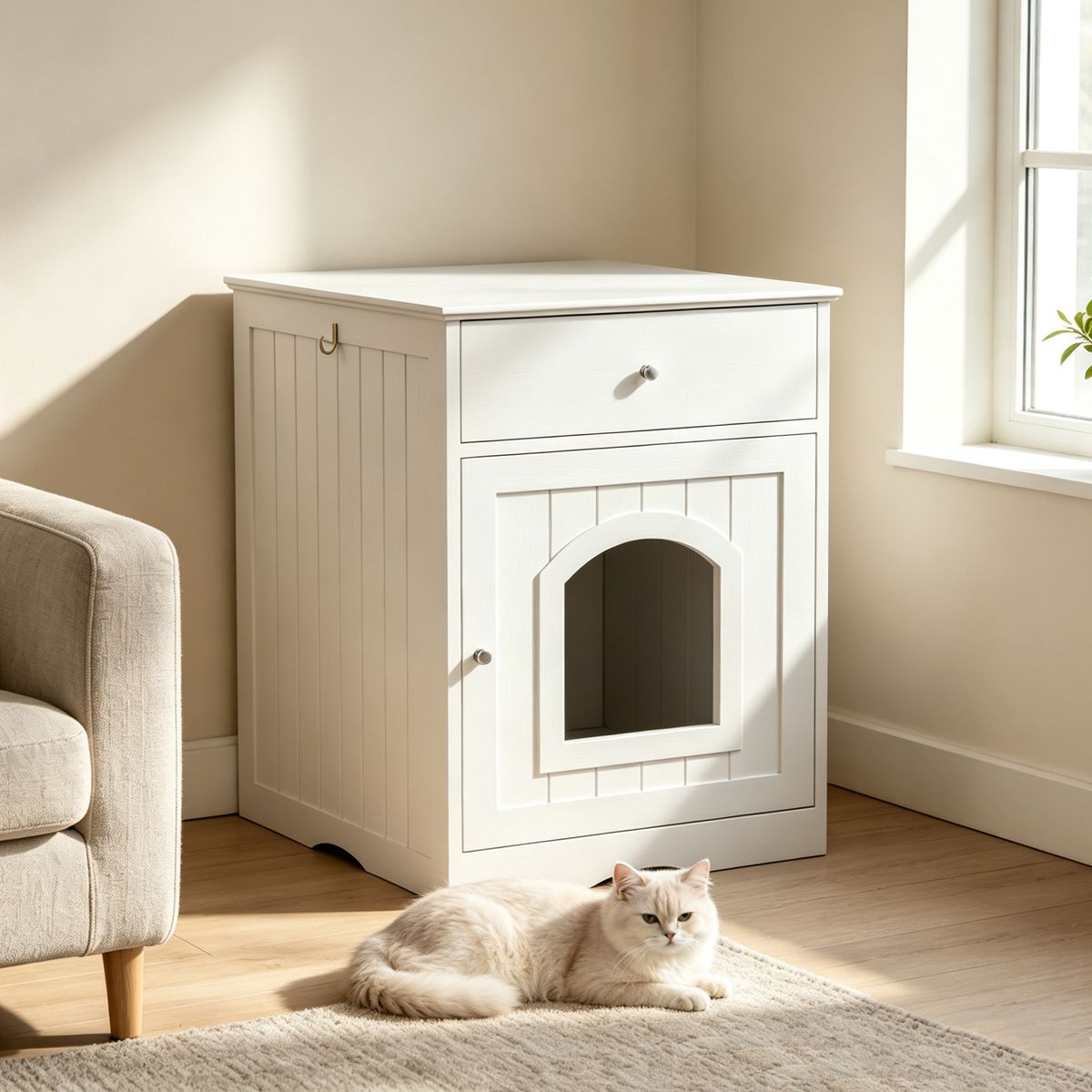 Wooden Cat Litter Box Enclosure with Drawer