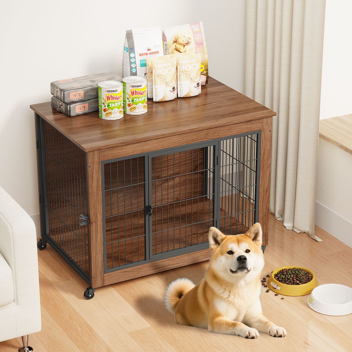 38.6-Inch Dog Crate End Table on Wheels