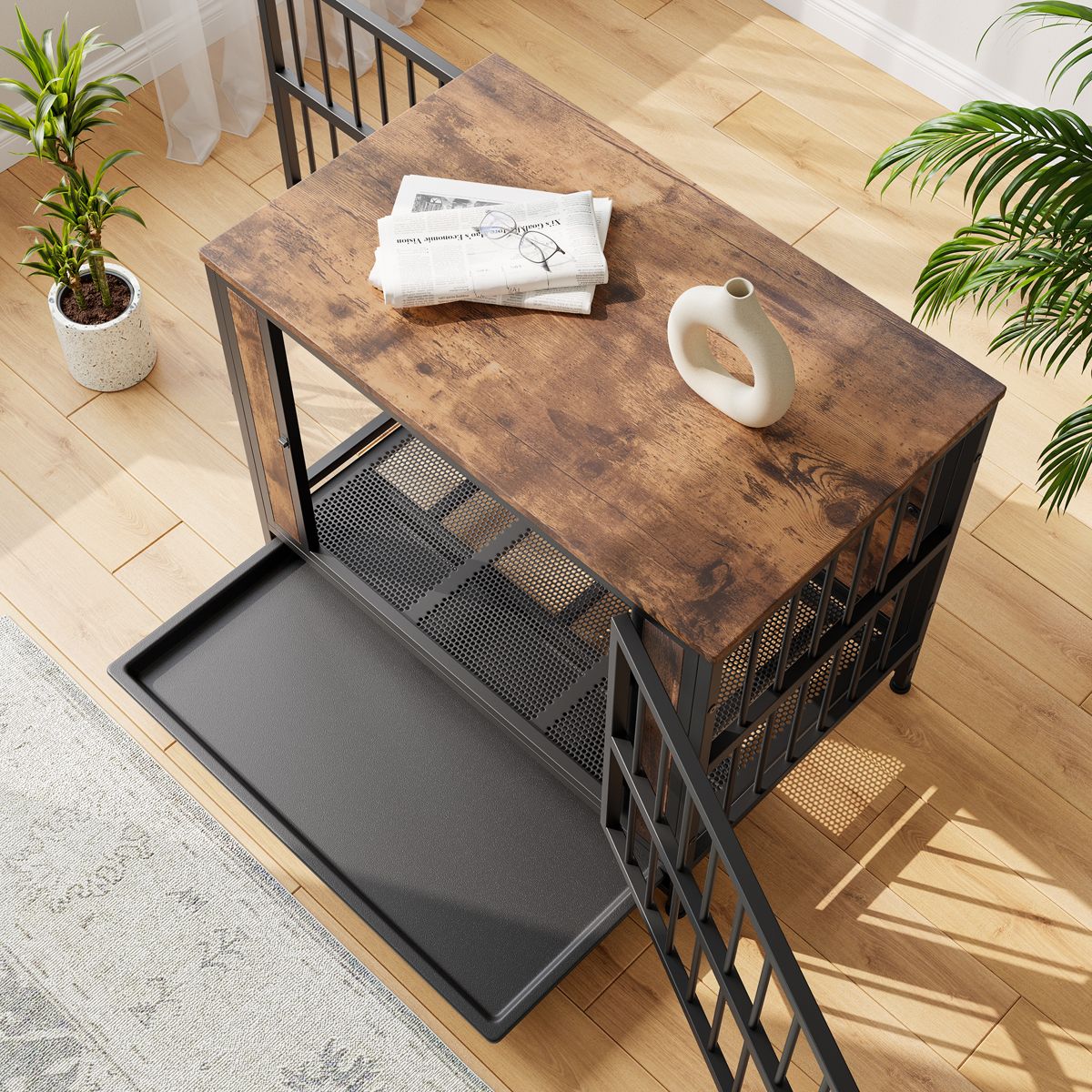 32.8-Inch Dog Crate Table with Sliding Doors — view 3