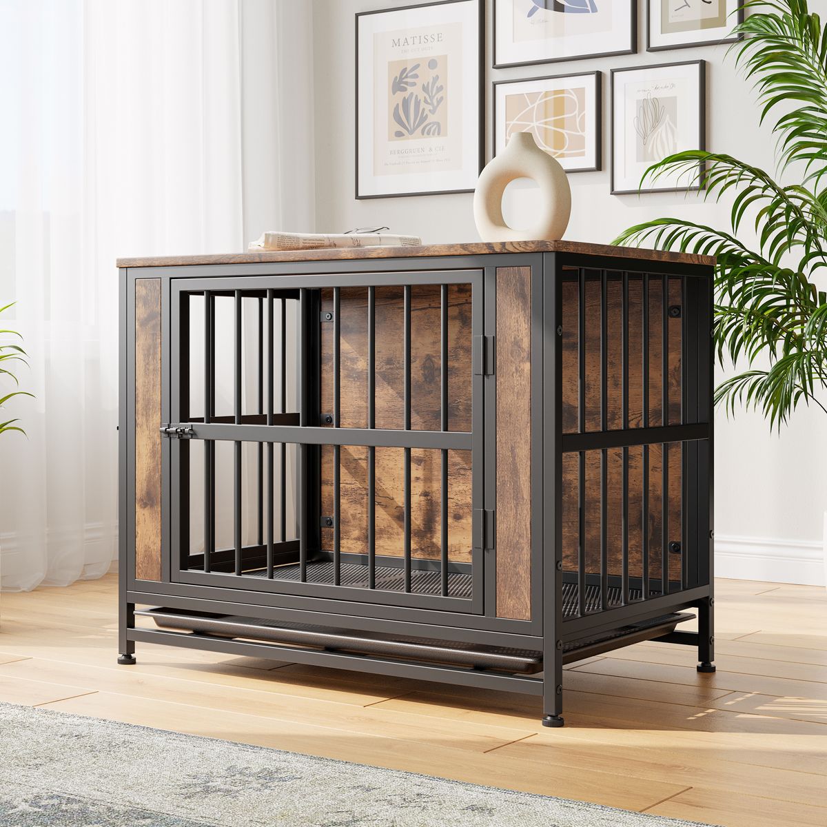 32.8-Inch Dog Crate Table with Sliding Doors
