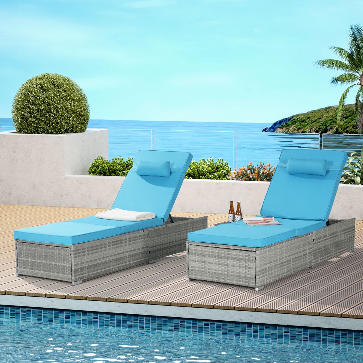 2-Piece PE Rattan Chaise Lounge Set — view 2