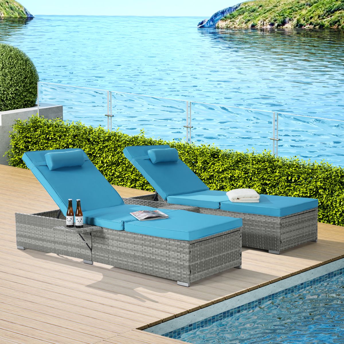 2-Piece PE Rattan Chaise Lounge Set