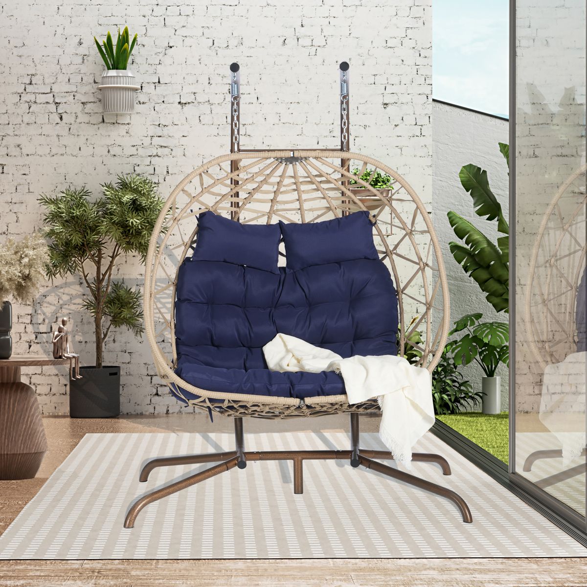 Hand-Woven Double Egg Chair with Stand — view 2