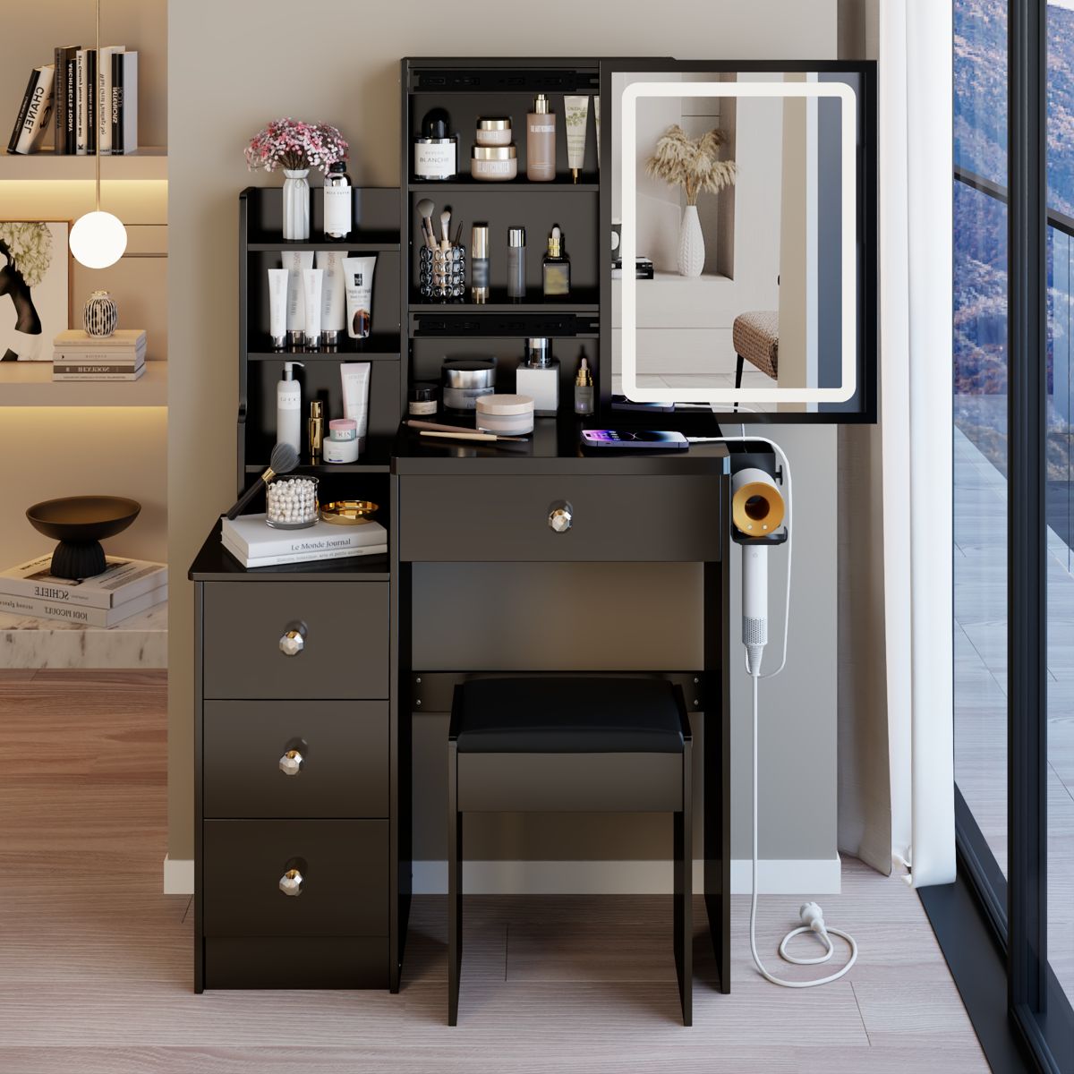 29-Inch Compact LED Vanity with Left Cabinet