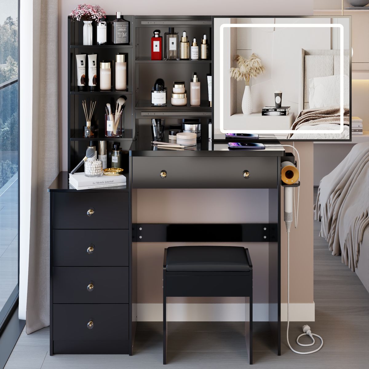 37-Inch LED Vanity Table with Power Station