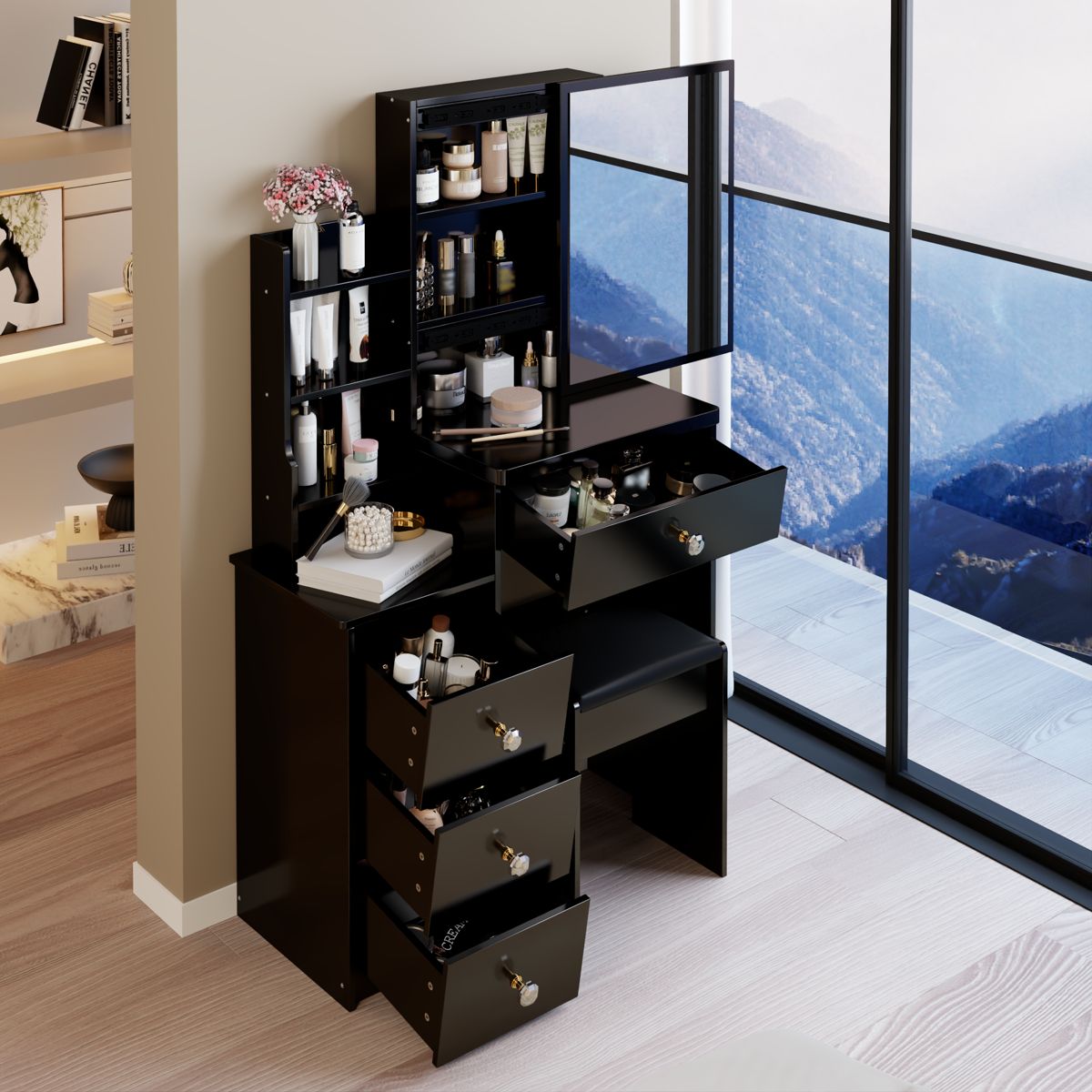 29-Inch Vanity with Cabinet and Sliding Mirror