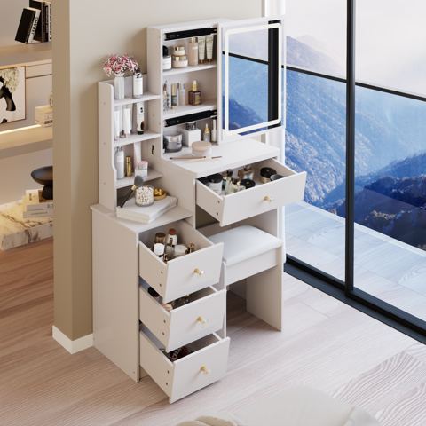 29.2-Inch LED Vanity Table with Sliding Mirror