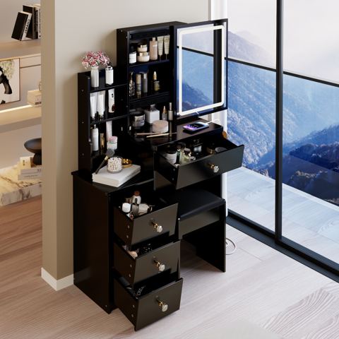 29-Inch Compact LED Vanity with Bedside Cabinet