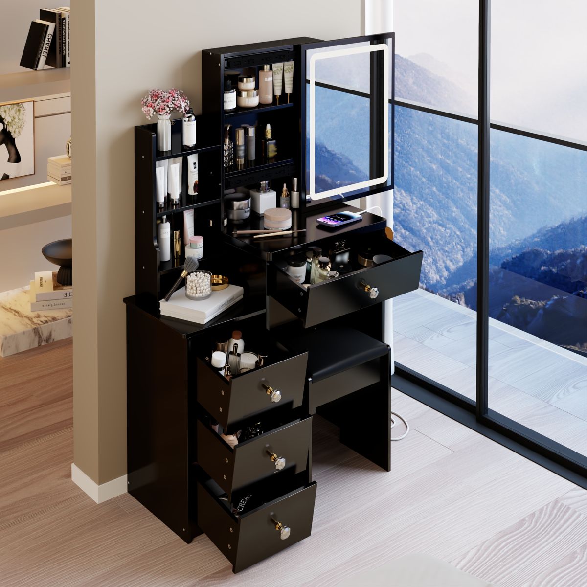 29-Inch Compact LED Vanity with Bedside Cabinet