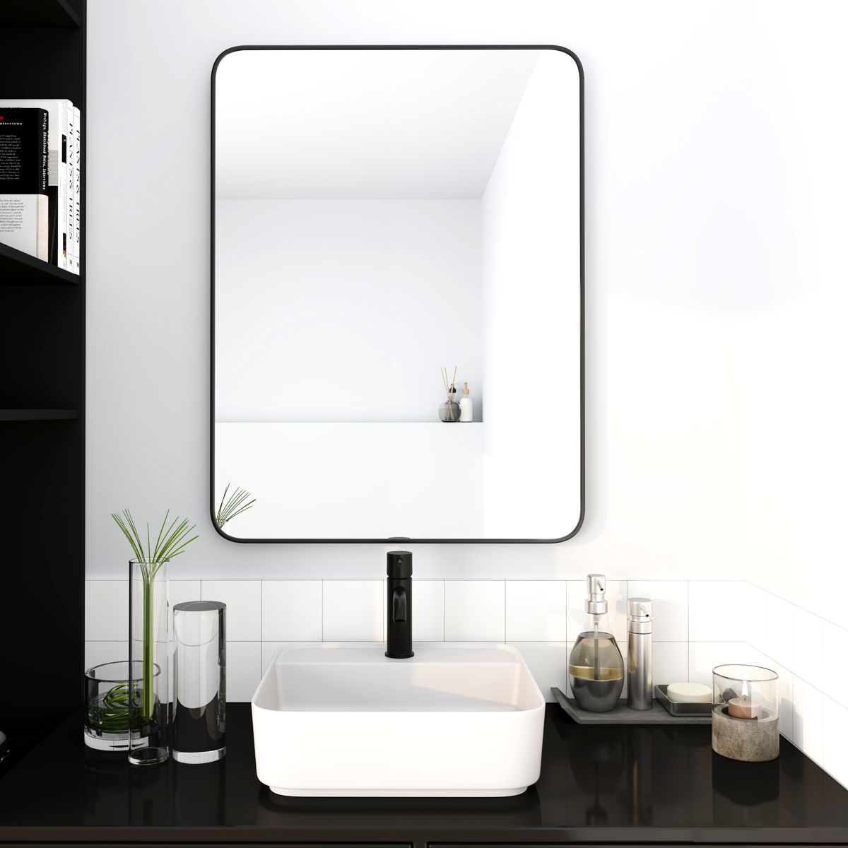 24 x 32 Black Framed Mirror with PVC Backboard